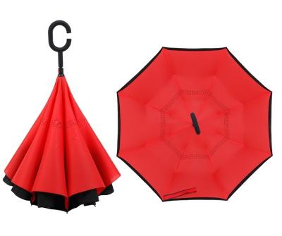 China Transitional Chinese Supplier Double-Layer Self-Holding Reverse Straight Umbrella With C-Shape Umbrella Handle Inverted Double Layer for sale