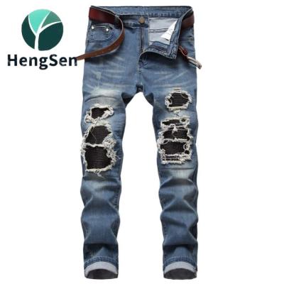 China QUICK DRY Black High Street Small Hole Slim Jeans Men's Skinny Stretch Men's Pants for sale