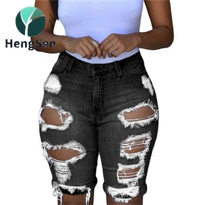 China Breathable Moms Ripped Jeans Denim Destroyed Bodycon Hole Solid Blue Shorts Ladies Jeans Women Jeans Short Pants For Woman for sale