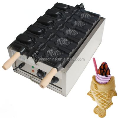 China Outdoor Commercial Electric Open Mouth Taiyaki Fish Form Waffle Maker Ice Cream Taiyaki Machine for sale