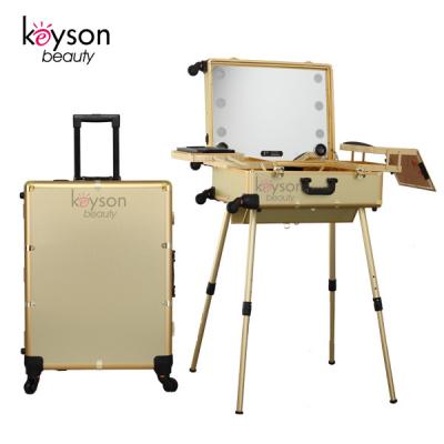 China Keyson Fashion Lighted Salon Station Professional Makeup Portable Cases With Mirror for sale