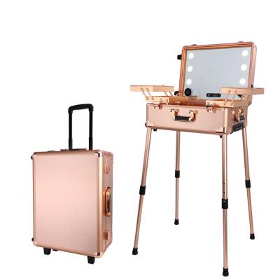 China High Quality Fashion Keyson Train Aluminum Trolley Case Makeup Artist With Led Lighted Mirror for sale