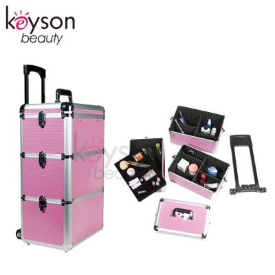 China 2 in 1 Expandable Case Keyson China Beauty Organizer Box Tattoo Carrying Rolling Case - Pink for sale