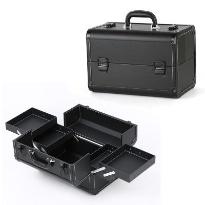 China Fashionable Keyson Personalized Interesting Professional Black Leather Makeup Case Vanity Box For Beauty Artist Tool for sale