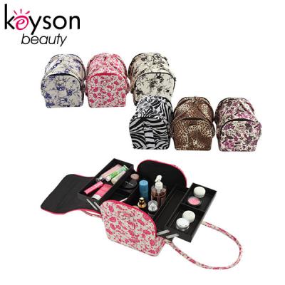 China Fashionable Soft Keyson Flower Pattern Cosmetic Box Makeup Kit With Shoulder Belt for sale