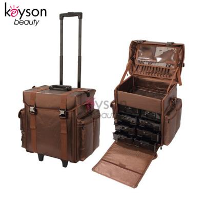 China Fashion Keyson OEM Soft Nylon Professional Makeup Rolling Train Case For Nail Hair Tools for sale