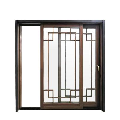 China Easy maintenance double glass aluminum and wooden sliding door for sale