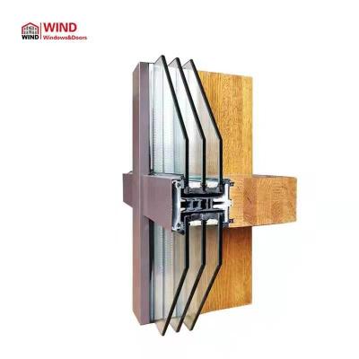 China Modern curtain wall with wooden frame or aluminum veneered wooden frame with glass for sale