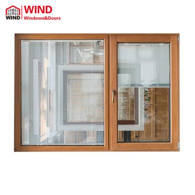 China Automatic aluminum wooden window with electric security shutter for sale