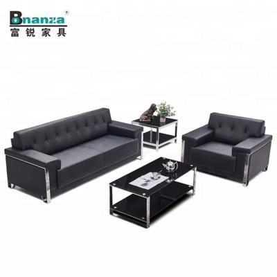 China 8830#Dario Sectional Sofa Black Leather Large Size Reception Set Sofa With Stainless Steel Frame for sale