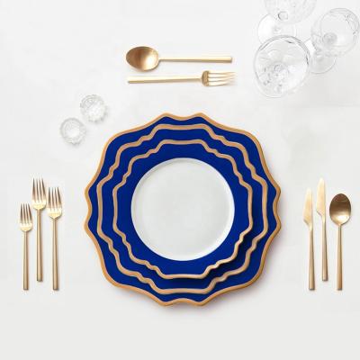 China Sustainable Luxury Dinnerware Sets Sunflower Bone China Dish Sets Cheap Deep Blue Dinner Sets for sale