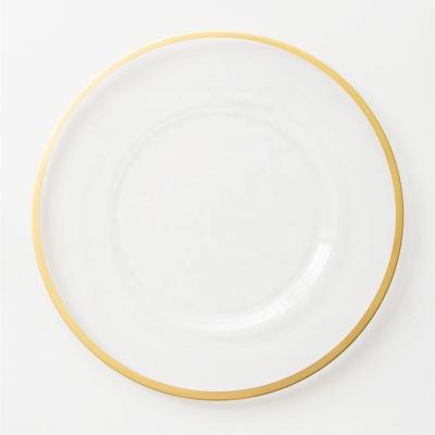 China Wedding Event Flower Charger Sustainable Edge Gold Rimmed Glass Plate for sale