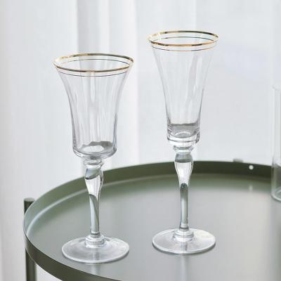 China Wholesale Wedding Stocked Wine Glassware Set Gold Rim Glassware Wine Glass Decorated Handmade Mug for sale