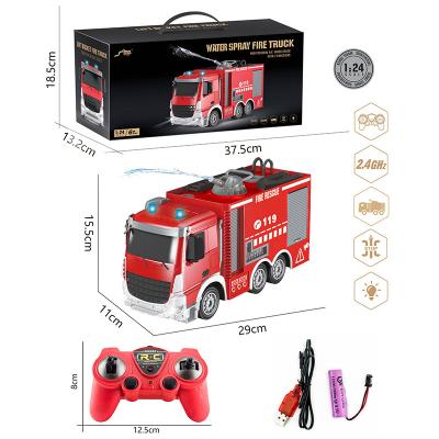 China Plastic RC Model Electric Fire Truck Toy Car Kids With Lights Music Remote Control RC Truck Water Pump Jet Shooting Kids Toys Car for sale