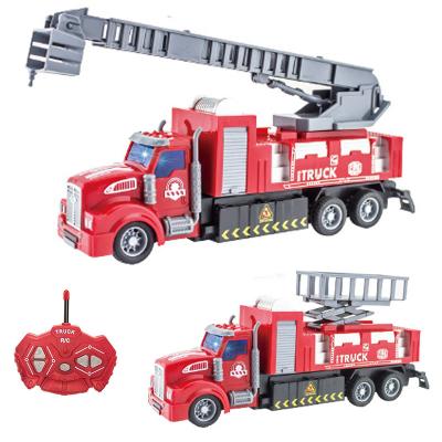 China RC Model 4 Channel Fire Engine Lights Working RC Trucks For Kids Fire Truck Shoots Hose Rescue Ladder RC Car Kids Extendable Vehicle Toy for sale