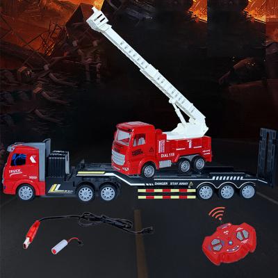 China RC Model Rescue Academy Road Rescue Team Trailer Truck Ladder Fire Trucks Extending Rescue Fire Engine Toys for Boys and Girls kids rc car for sale