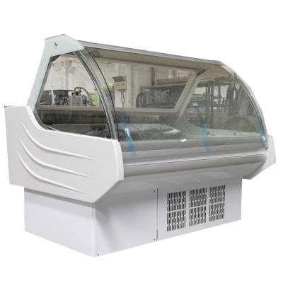 China Single-temperature Not Front Raised Glass Door Curved Glass Hot Food Deli Showcase for sale