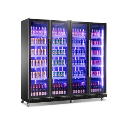 China Energy Efficiency 2.2 Meter Length 4 Glass Doors Upright Display Cooler Air Cooling Commercial Beverage Showcase Fridge for sale