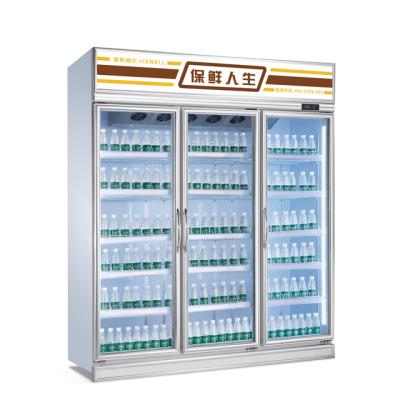 China Single-temperature 3 doors compressor glass construction in upright beverage multideck display cooler for sale