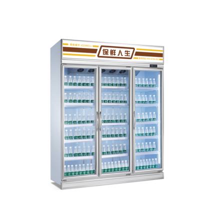 China Single-Temperature 3 Doors Glass Compressor Construction In Beverage Beverage Multideck Display Cooler Upright for sale