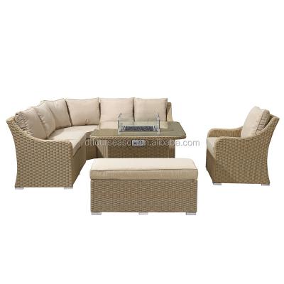 China Garden Set Dining Rattan Corner Sofa Set with Gas Firepit Table - Willow for sale