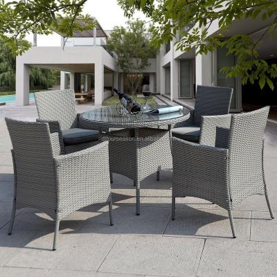 China Garden Set 5 PC Patio Rattan Furniture Set Outdoor Backyard Dining Table and 4 Chairs Gray for sale