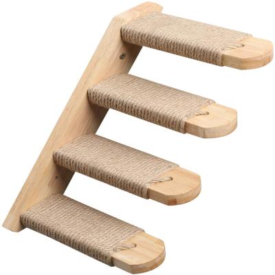 China Viable Gray Solid Rubber Wood Cat Stairs Great For Scratching And Climbing - Easy To Install Cat Shelves For Playful Cats Wall Mounted for sale