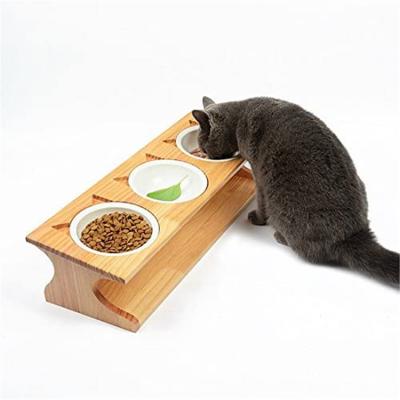 China Sustainable Wooden Raised Dog Cat Bowls, Raised Solid Bamboo Pet Feeder Holder Perfect For Cats And Small Dogs for sale