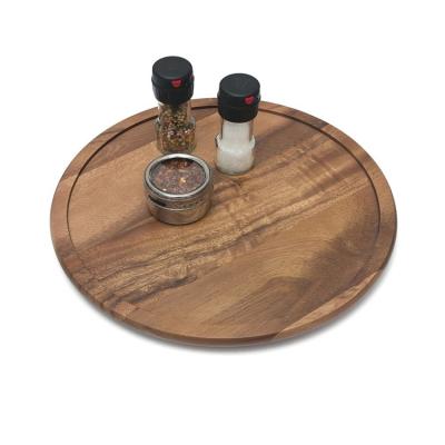 China Home Kitchen Tray Coffee Tea Serving Tray Acacia Wood Round Shape Rustic Style Wooden Hotel Bar Customized Size Acceptable for sale