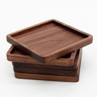 China Promotion Viable Wholesale Hot Selling Square Carved Solid Walnut Wooden Cup Holder Drink Coaster for sale