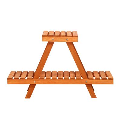 China Pastoral carbon roasted symmetrical wall mounted type indoor balcony living room flower pot rack style solid wood display floor rack for sale