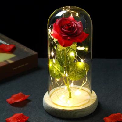 China Wholesale Artificial Rose Beauty And The Beast Eternal Rose In Glass For Valentine Day 13.5*13.5*24.5cm for sale