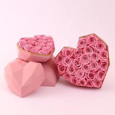 China Most Popular Preserved Rose Flower In Gift Box Eternal Heart Diamond Heart For Valentines Day Gift 15*15*14cm for sale