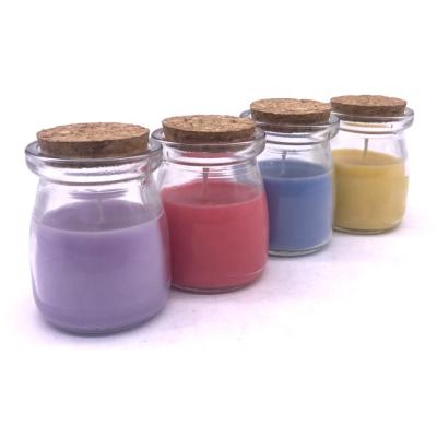 China Promotion Scented Gift Perfume Custom Clear Glass Pudding Scented Candle in Candle Jar with Cork Lid Bulk for sale