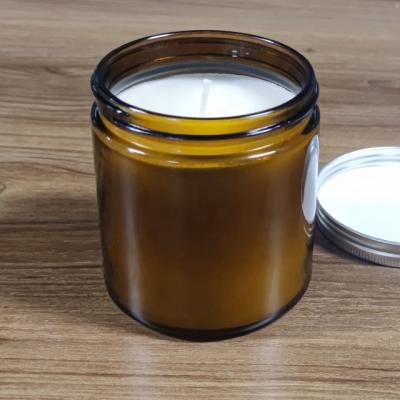 China Low MOQ 400ml Home Decoration Cotton Wick Amber Glass Jar for sale