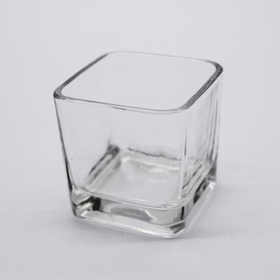 China Home Decoration / Candle Making Factory Stock Custom Frosted Clear Cube Square Candle Glass Jar for sale