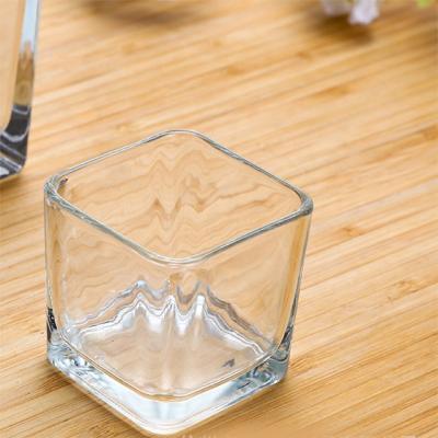 China Glass candle making square hot sale clear glass candle holder container glass candle jar for candle making for sale