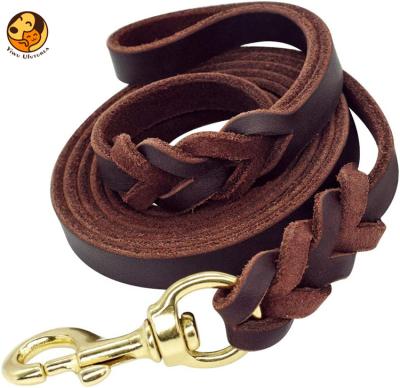 China Soft And Sturdy Leather Premium Padded Pet Leash Lead Training And Braided Dog Walking Leash for sale