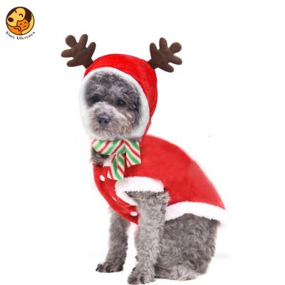 China Viable Wholesale Holiday Flannel Antler Designers Warm Christmas Dog Costume Cat Dog Clothes for sale