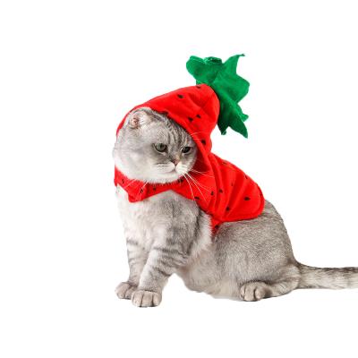 China Sustainable Wholesale Cute Short Plush Dog Cat Clothes Accesories Pet Christmas Strawberry Apparel for sale