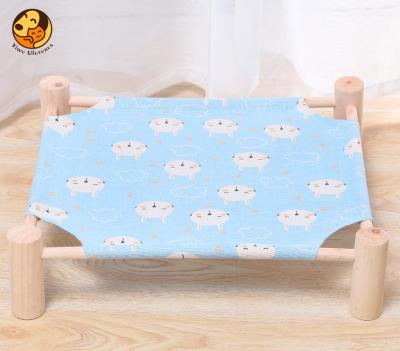 China Wooden Detachable Frame Sustainable Washable Pet Hanging Bed Raised Cat Bed Cat Hammock Bamboo Pet Bed for sale