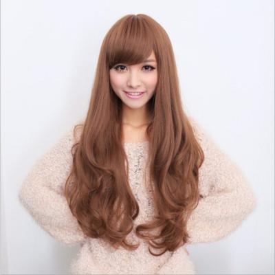 China New Silky Straight Wave Keqi KE Side Bangs High Temperature Fiber Chemical Fiber Long Curly Hair Wig Women's Big Full Head Wig for sale