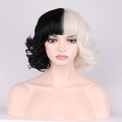 China Black And White Kuila Silky Straight Wig Wave Kuilacoswig Witch Bangs Short Curly Hair Wholesale for sale