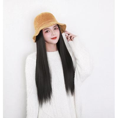 China Long Detachable Wig Autumn And Winter Lamb Hat Cap Straight Hair Other Wig Women for sale