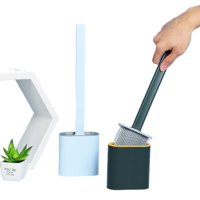 China New Sustainable Flexible Smart Silicone Toilet Brush With Holder For Bathroom Cleaning for sale