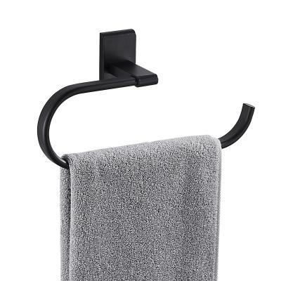 China Hot Selling Single Hole Black Towel Durable Convenient Hanging Ring Bathroom Towel Holder Set for sale