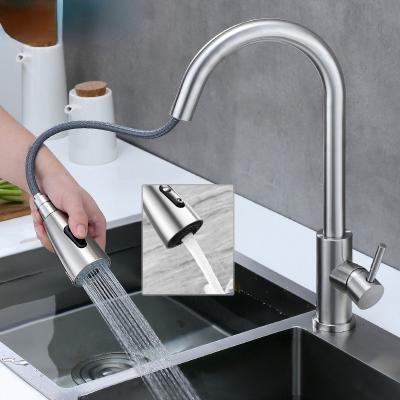 China Thermostatic Faucets 304 Stainless Steel Pull Out Hot And Cold Kitchen Faucet Double Sink Water Outlet Faucet for sale