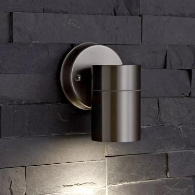 China Waterproof IP44 Tempered Glass Stainless Steel Cylinder GU10 35W Wall Lamp Light Through The Garden à venda