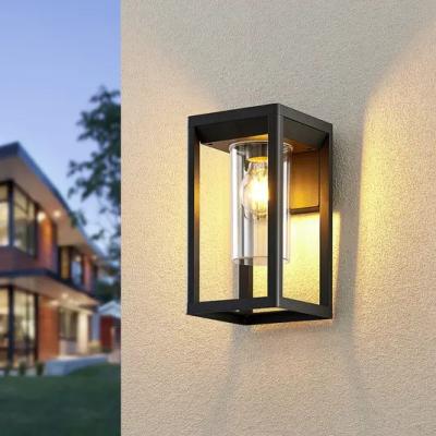 China Modern black aluminum clear aluminum shade box e27 garden wall sconce light e27 modern ip44 tempered glass à venda