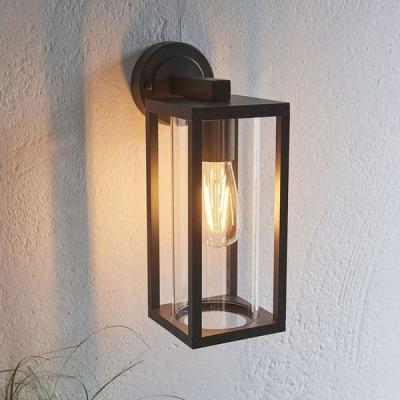 China Tempered Glass Matte Black Garden Porch IP44 E27 Decorative Modern Aluminum Outdoor Wall Lantern Lamp à venda